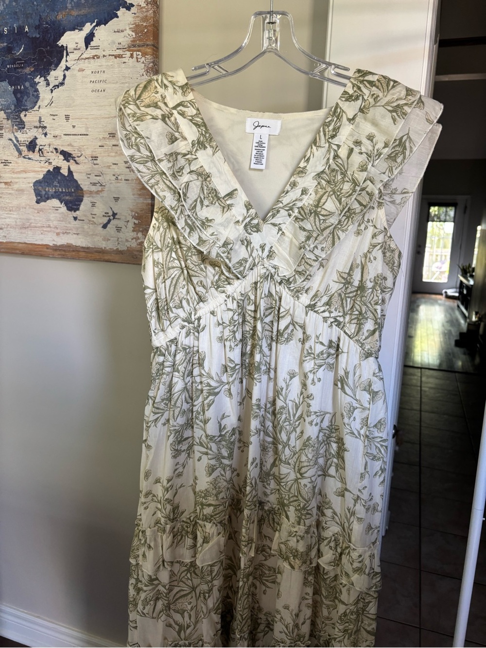 Joules Cream Maxi Dress with Sage Green Botanical Print